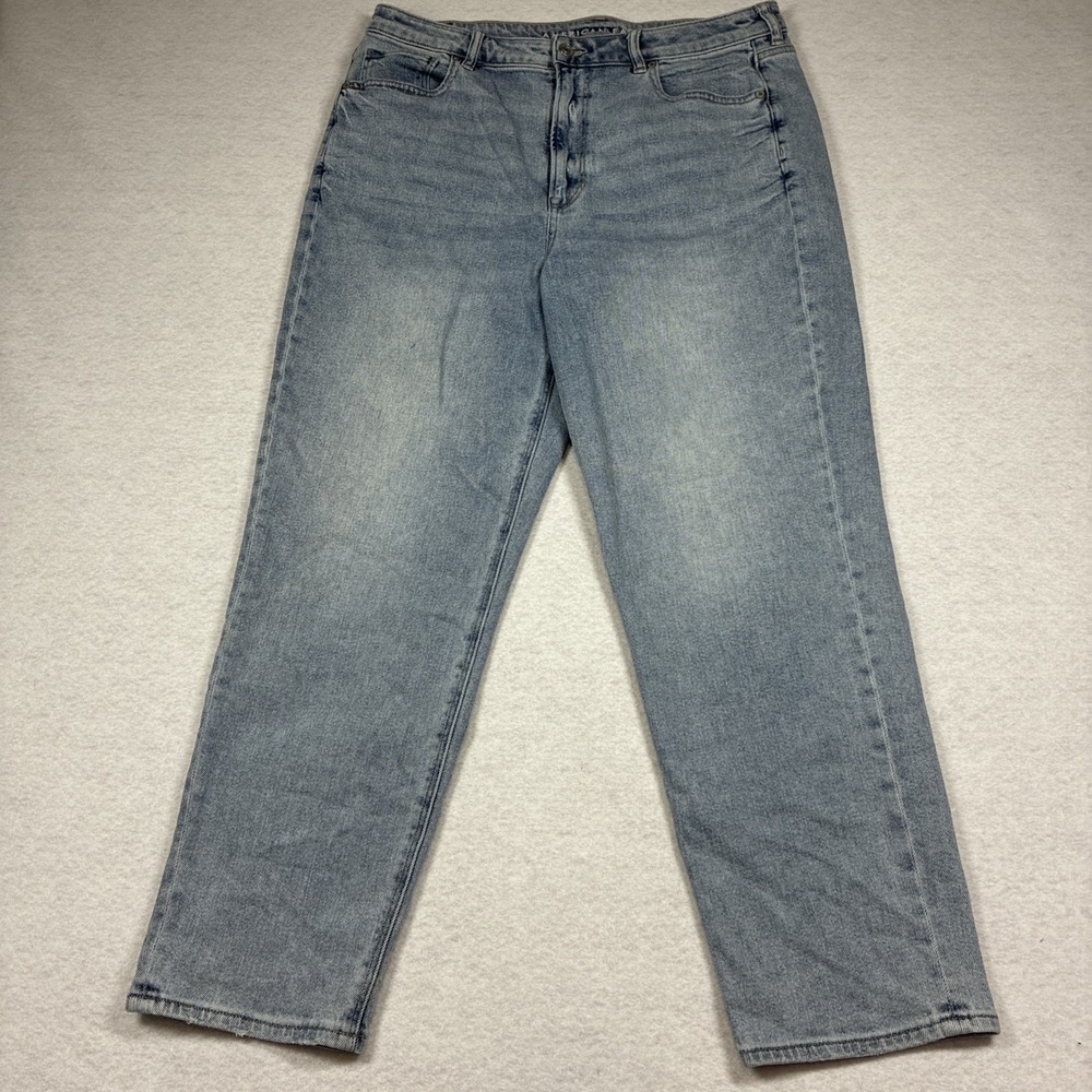 American Eagle Mom Straight Jeans Womens 16 Blue Light Wash High Rise Stretch